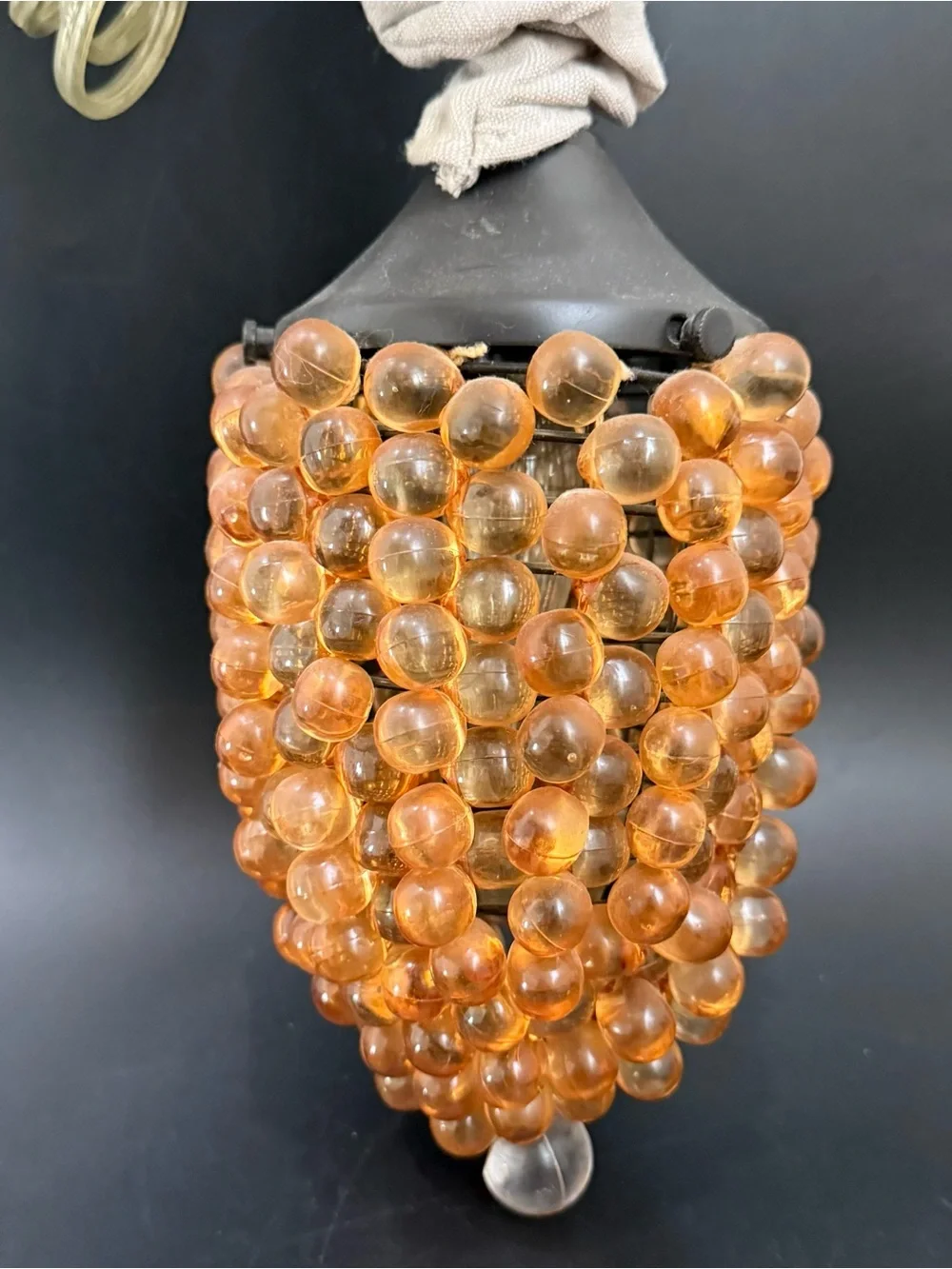 Vintage MCM Lucite Amber Grape Cluster Swag Lamp Ceiling Pendant Hanging Light